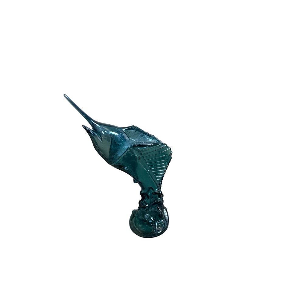 Vintage Avon Sea Trophy Swordfish Marlin Teal Blue Glass Decanter Bottle 5.5oz